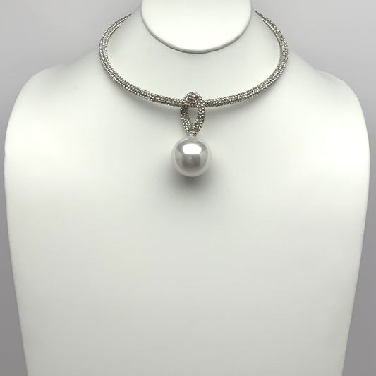 Rhinestone Pearl Drop Choker