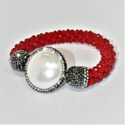 Crystal and Rhinestone with centered circle pearl stretch bracelet