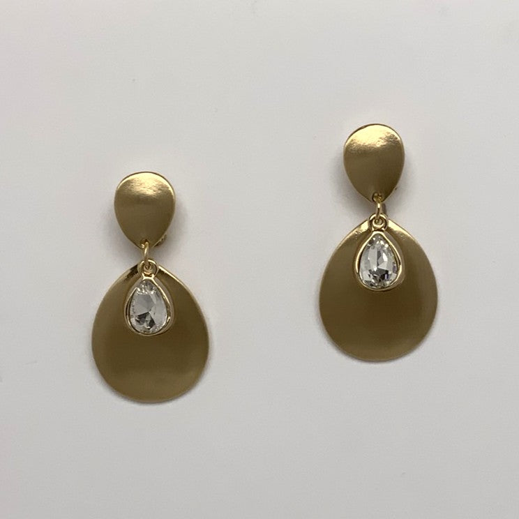 Tear Drop Metal and Crystal Clip Earring