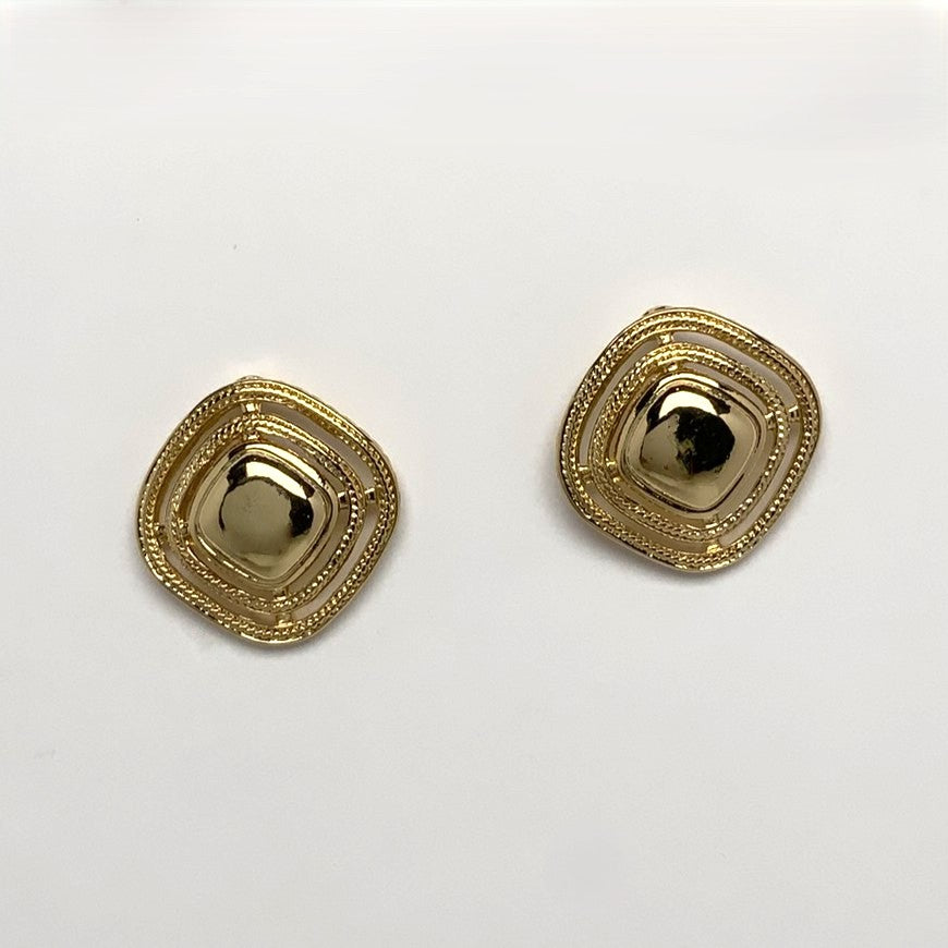 Square Metal Button Clip Earring