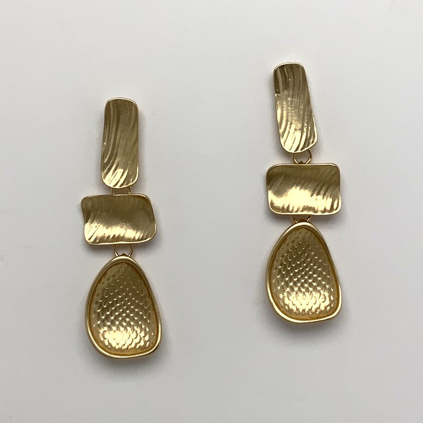 Textured Metal Three Tier Drop Clip Earring
