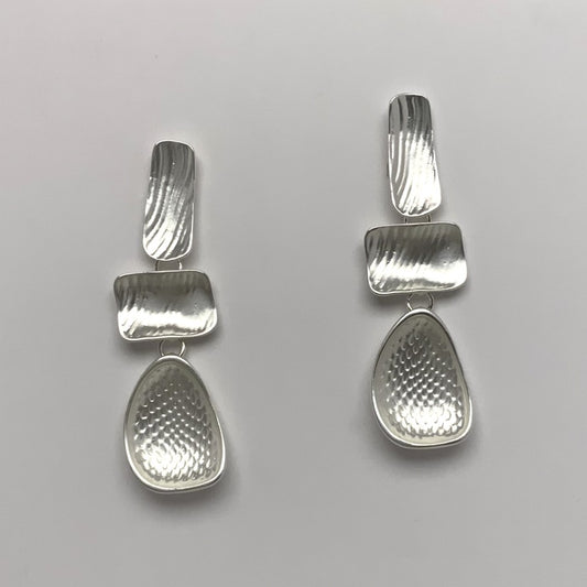 Textured Metal Three Tier Drop Clip Earring