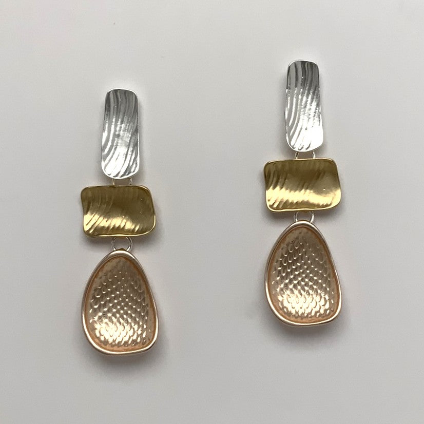 Textured Metal Three Tier Drop Clip Earring