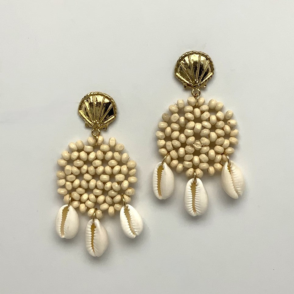 Shells and Wooden Beads Drop Earrings