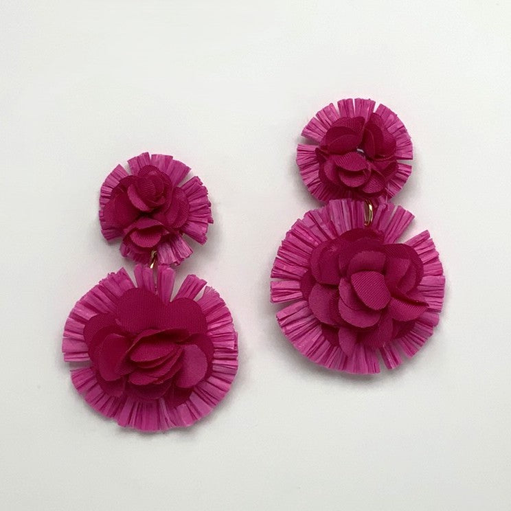 Paper Machete and Fabric Two Tier Flower Earring