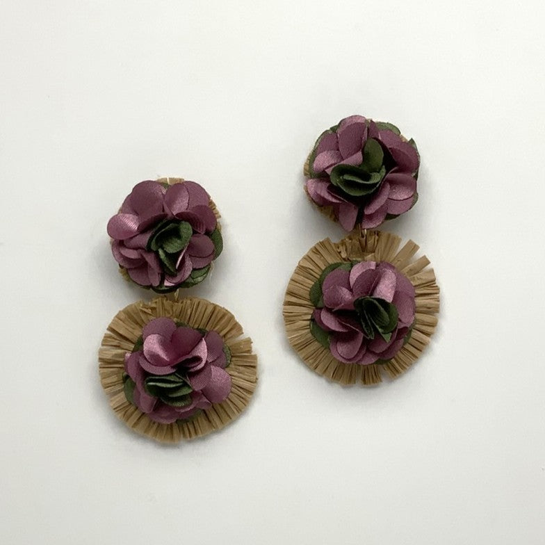 Paper Machete and Fabric Two Tier Flower Earring