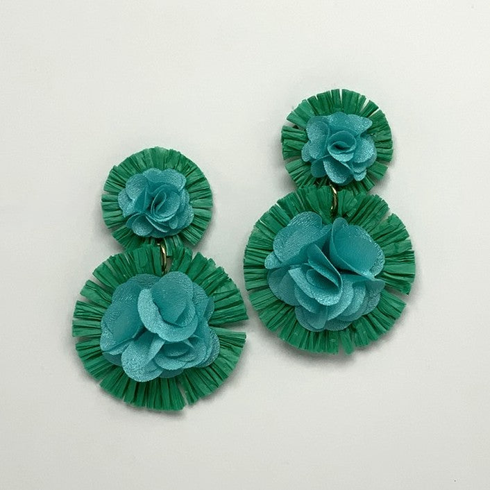 Paper Machete and Fabric Two Tier Flower Earring