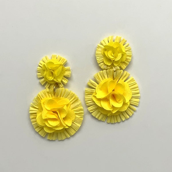 Paper Machete and Fabric Two Tier Flower Earring