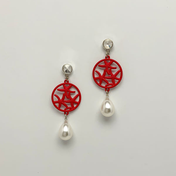 Starfish and Pearl Drop Earrings