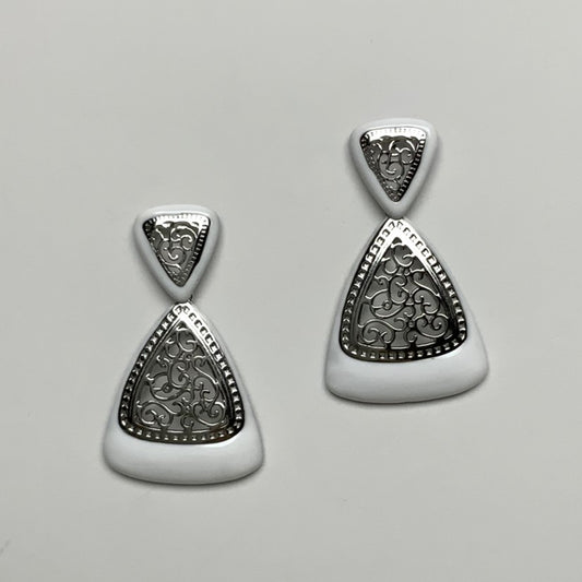 Filigree Metal and Enamel Triangle Drop Earring
