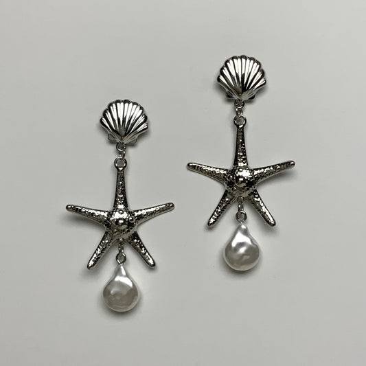 Scallop and Starfish and Pearl Drop Earring