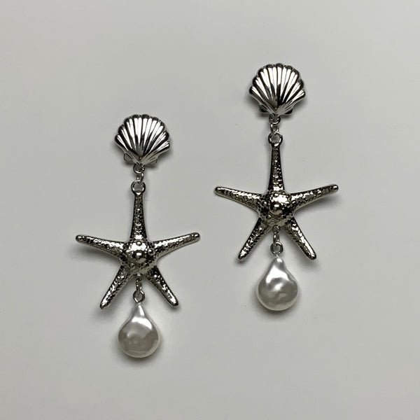 Scallop and Starfish and Pearl Drop Earring