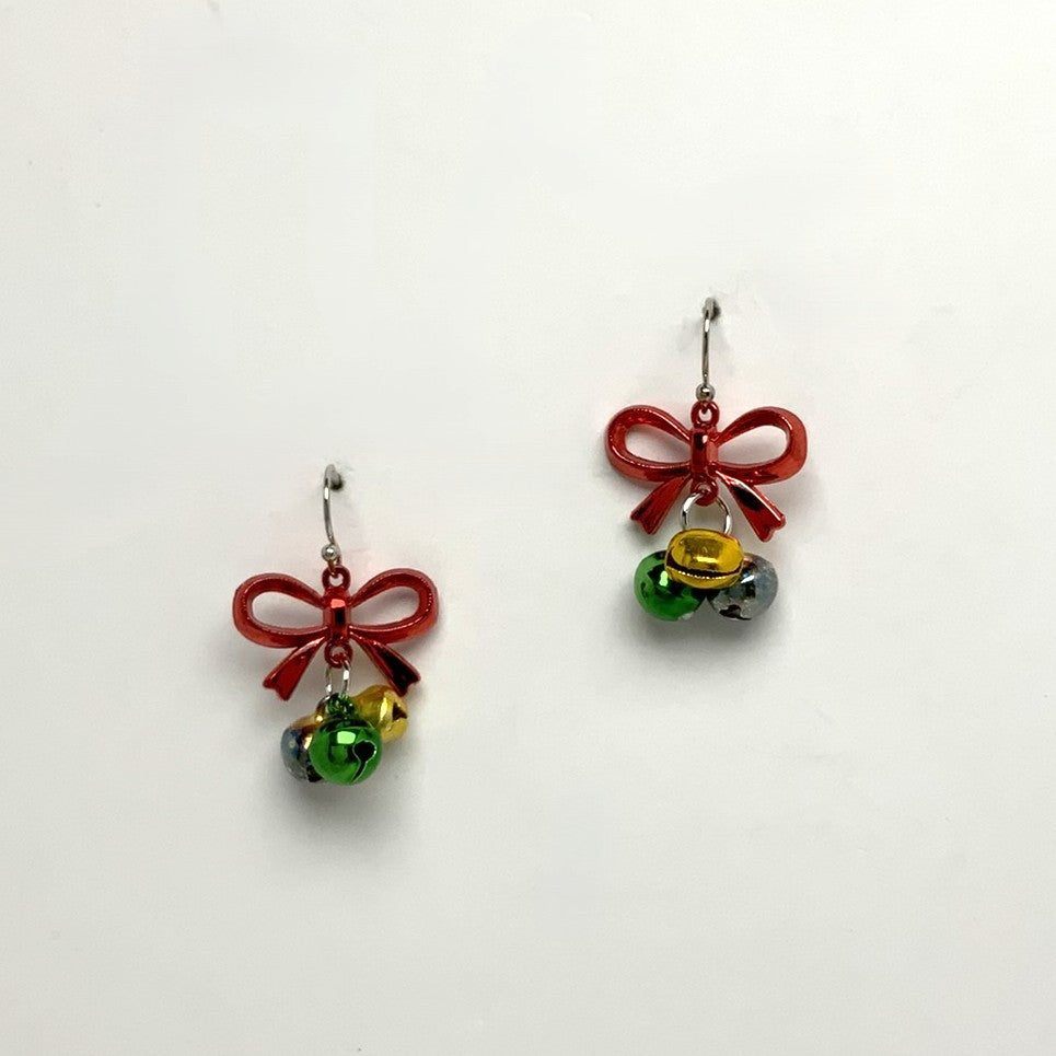 Jingle Bell Balls with Ribbon Bow Dangle Earring
