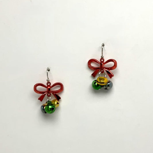 Jingle Bell Balls with Ribbon Bow Dangle Earring