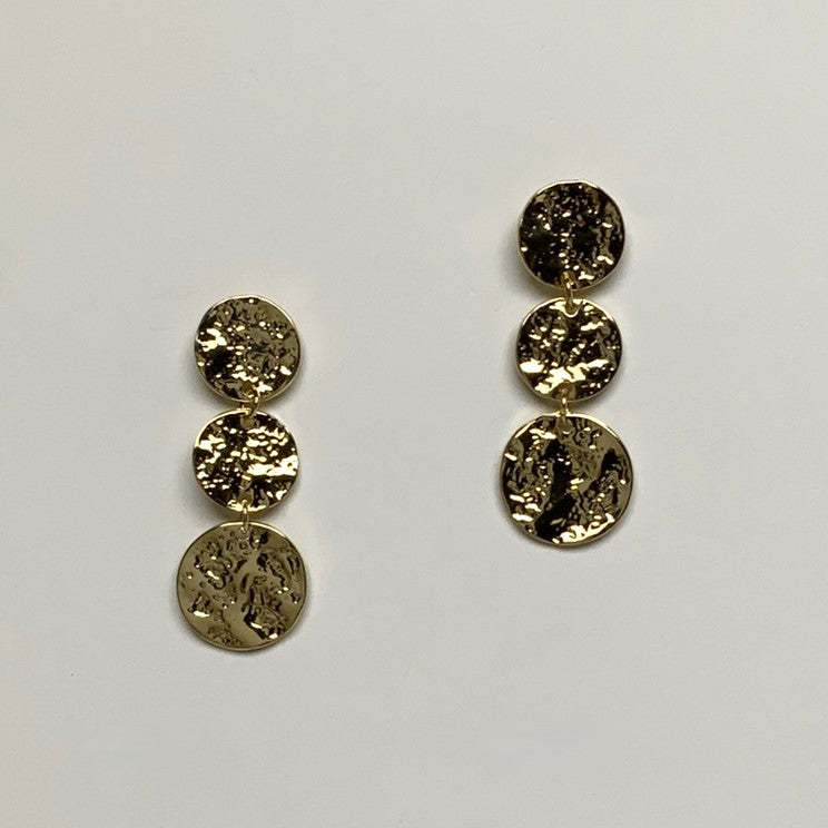 Three Hammered Metal Disc Drop Earrings