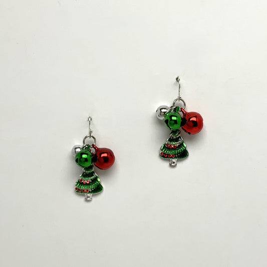 Enamel Christmas Tree with Jingle Bell Balls Dangle Earring