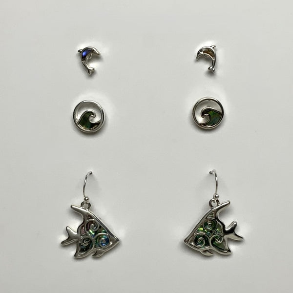 Shell Look Three Pack Dolphin, Wave, and Fish Earring