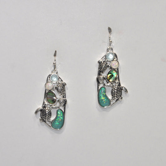 Abalone and Sea Glass Turtle Earring