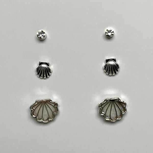 Three Pack Rhinestone and Scallop Shell Earring