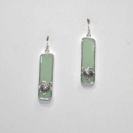 Sea Glass Rectangle Turtle Drop Earring