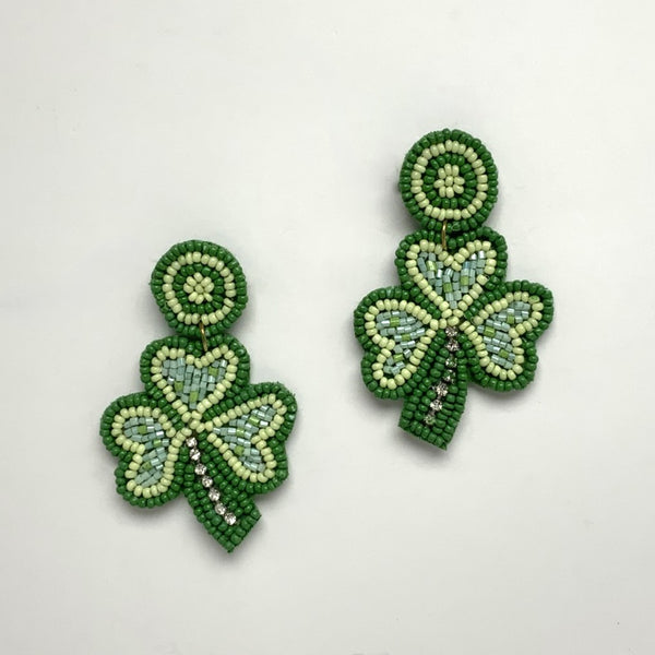 Flat Sea Bead St. Patrick Clover Earring