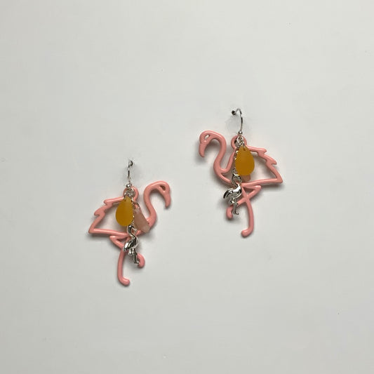 Enamel Coated Metal Flamingo Earring
