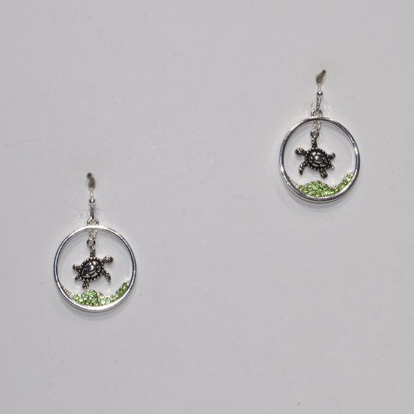Turtle and Rhinestone Circle Drop Earring