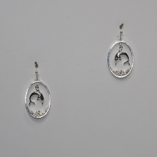 Dolphin and Rhinestone Oval Drop Earring