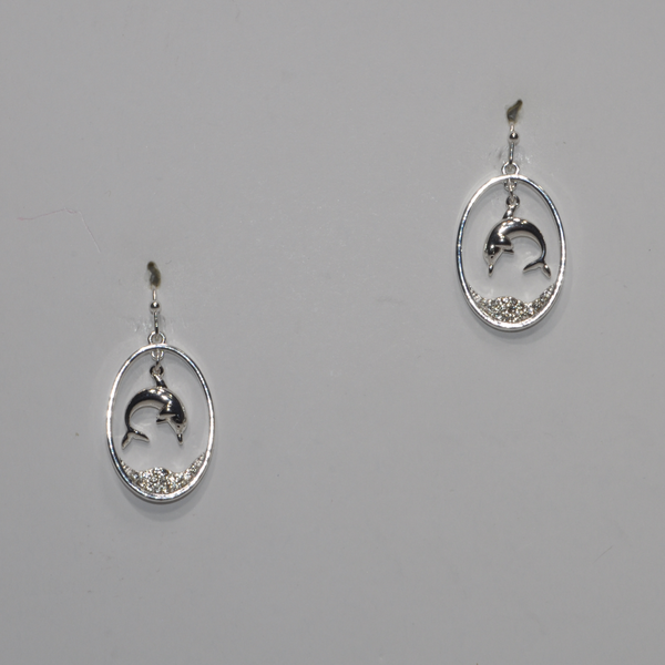 Dolphin and Rhinestone Oval Drop Earring