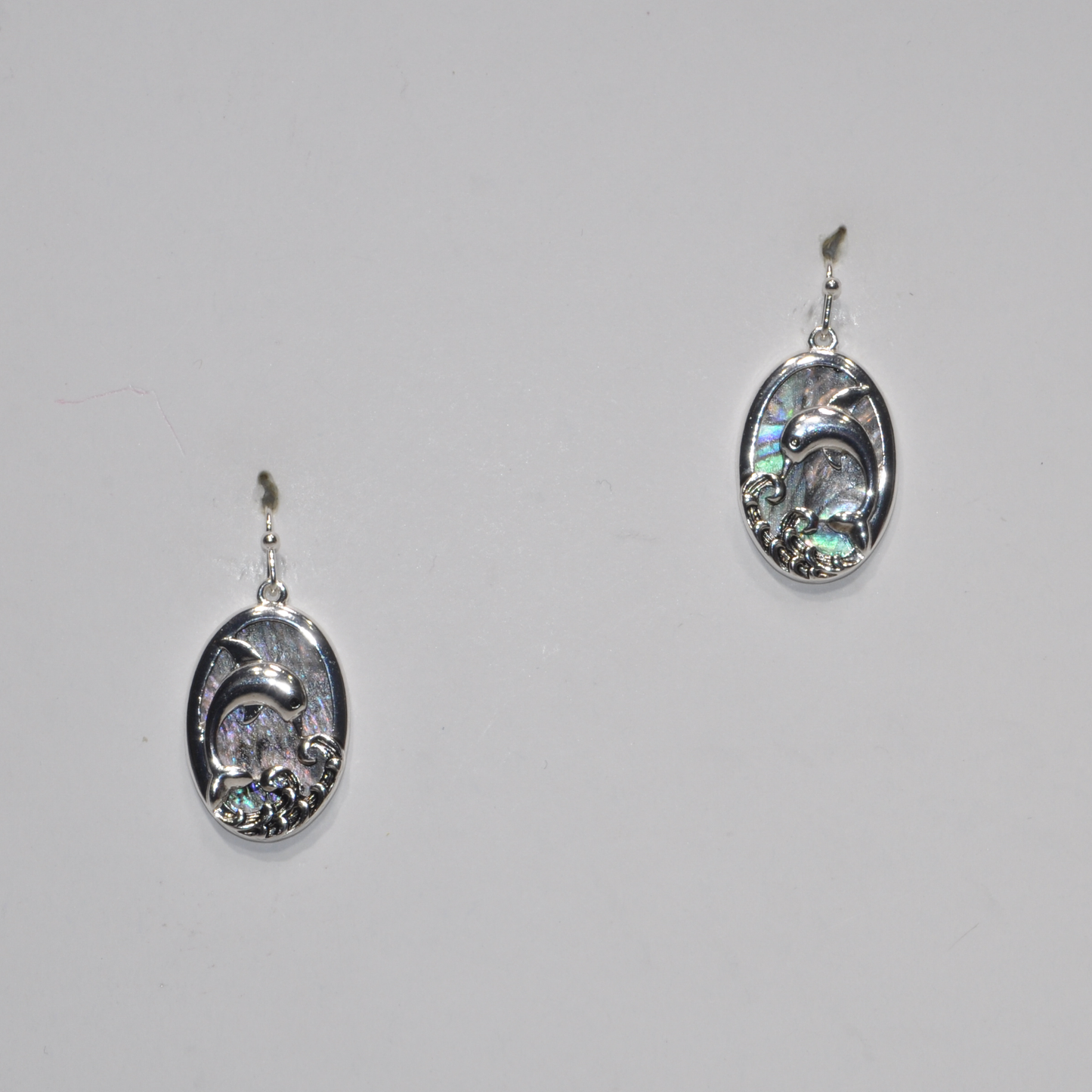 Abalone Dolphin and Waves Oval Drop Earring