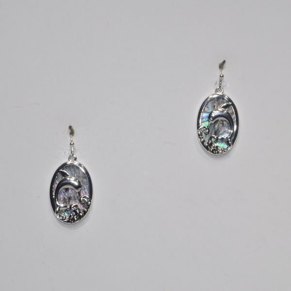 Abalone Dolphin and Waves Oval Drop Earring