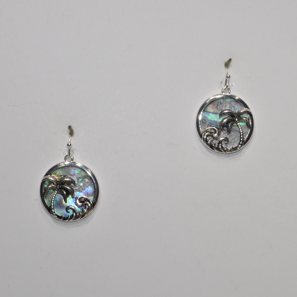 Abalone Palm Tree and Waves Circle Drop Earring