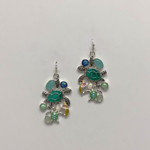 Nautical Turtle Cluster Drop Earrings