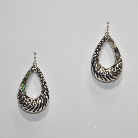 Designer Look Abalone and Filigree Tear Drop Earring