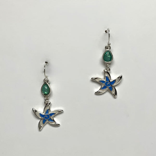 Metal Glassy Lucite and Enamel Starfish Dangle Earring
