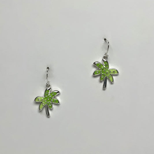 Enamel Painted and Metal Rhinestone Palm Tree Earring