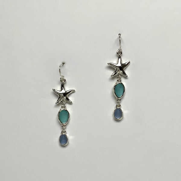 Three Tier Metal and Sea Glass Starfish Drop Earring
