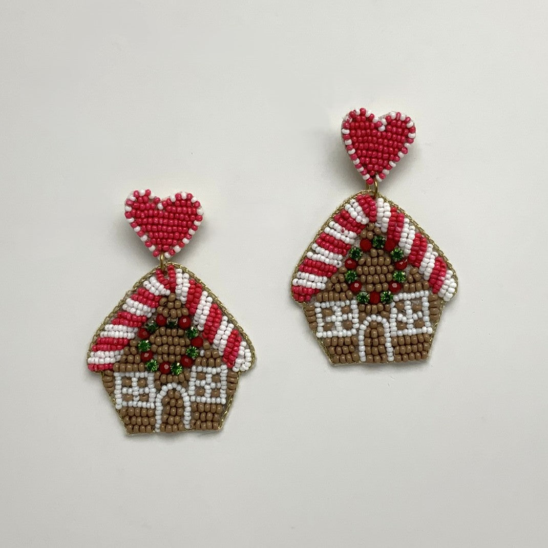 Flat Sea Bead Gingerbread House Earring