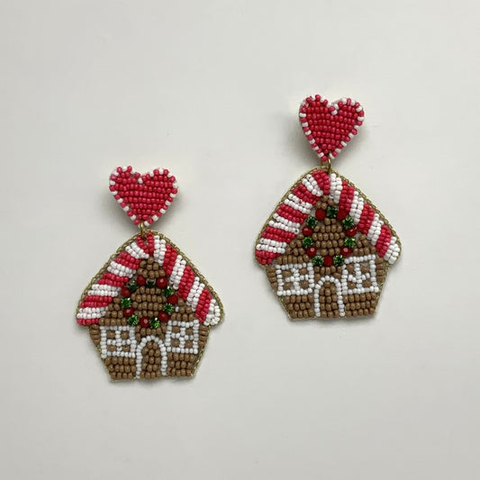 Flat Sea Bead Gingerbread House Earring