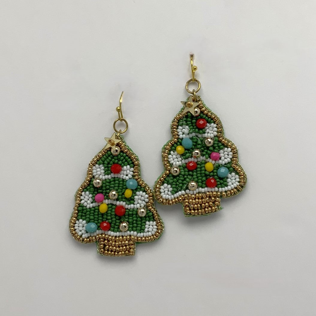 Seed Bead Christmas Tree Earrings