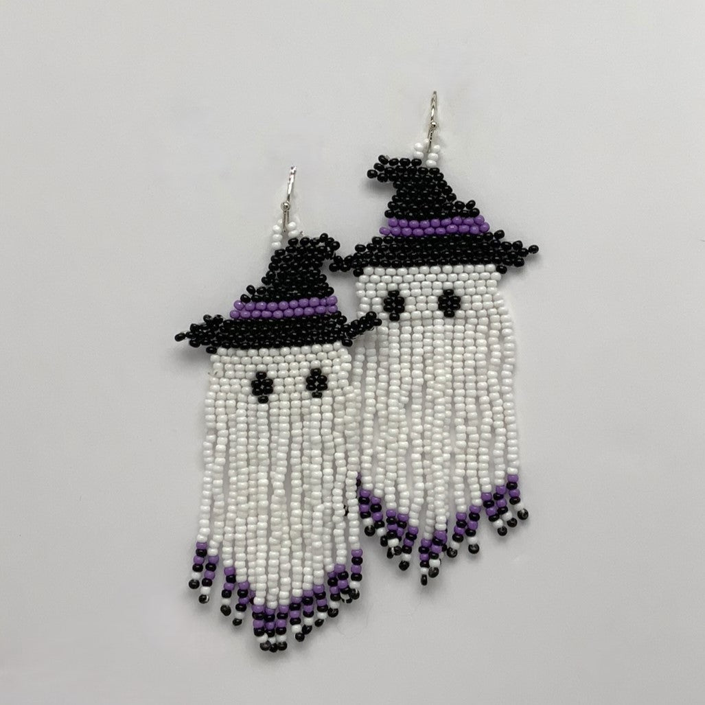 Seed Bead Ghost Tassel Earrings