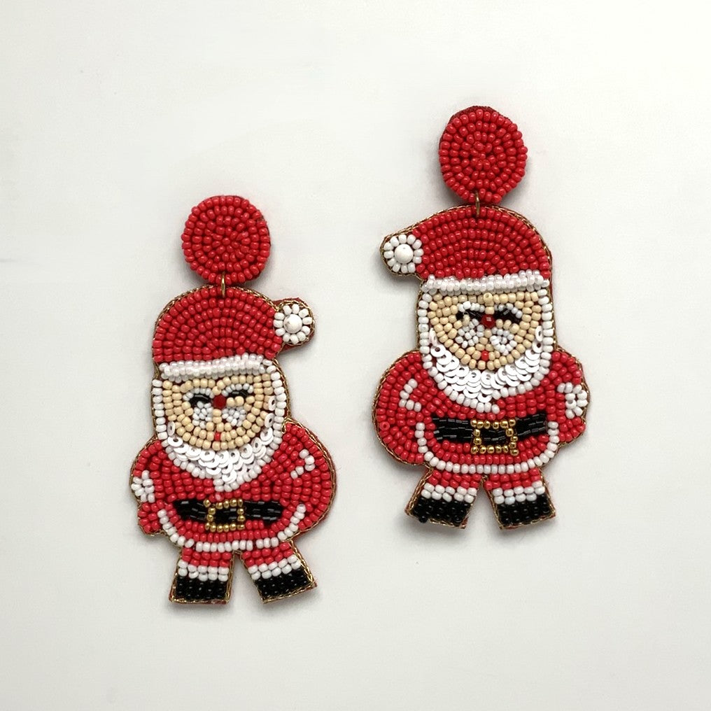 Flat Sea Bead Santa Claus Earring