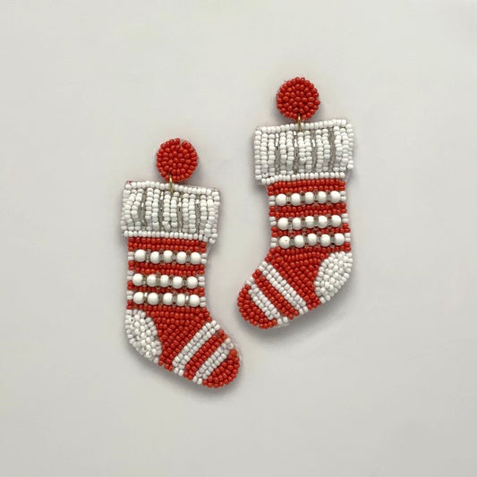 Seed Bead Christmas Sock Earrings