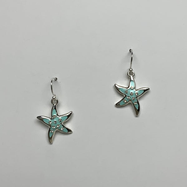 Metal, Enamel and Rhinestone Starfish Dangle Earring