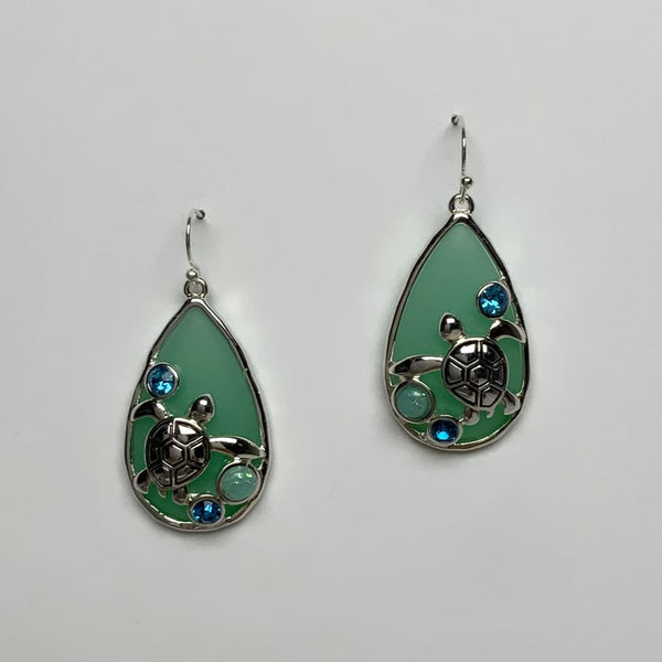 Resin Look Tear Drop with Turtle Earring