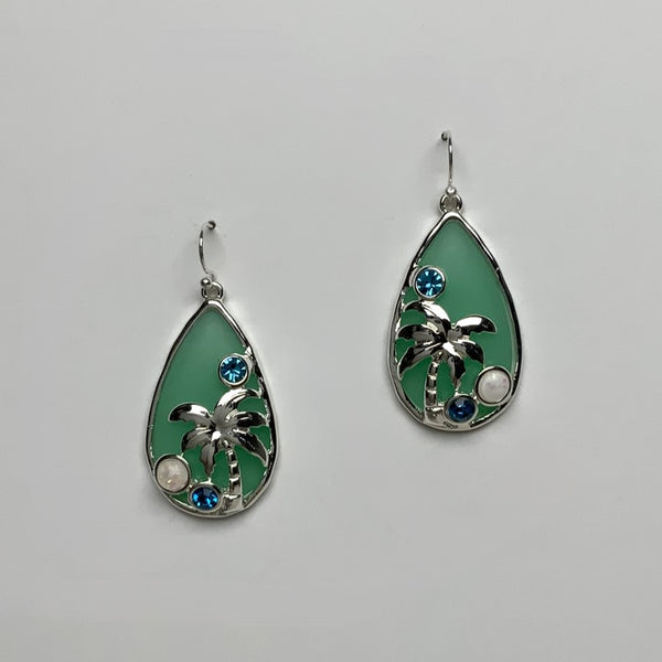 Resin Look Tear Drop with Palm Tree Earring