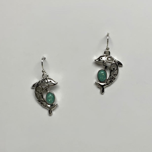 Metal and Glassy Lucite Dangle Dolphin Earring