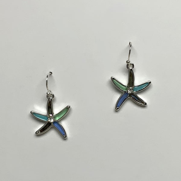 Metal Glassy/Lucite and Abalone Starfish Dangle Earring
