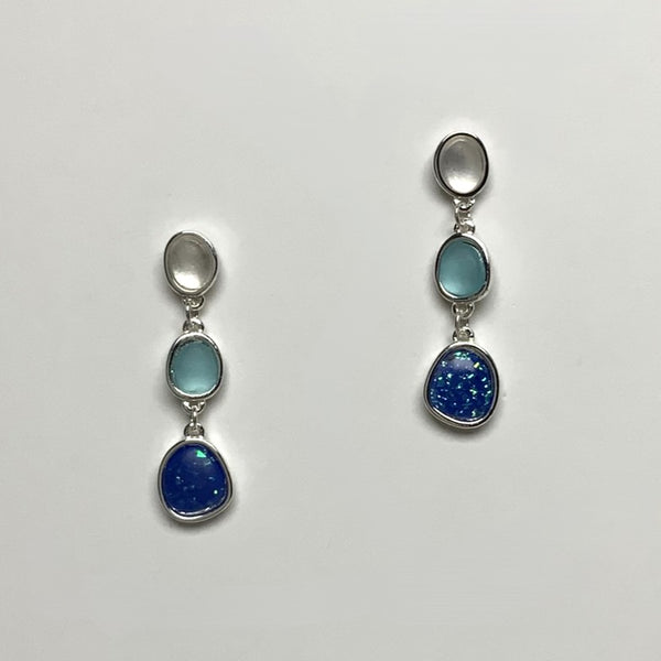 Three Tier Sea Glass Look Drop Earring