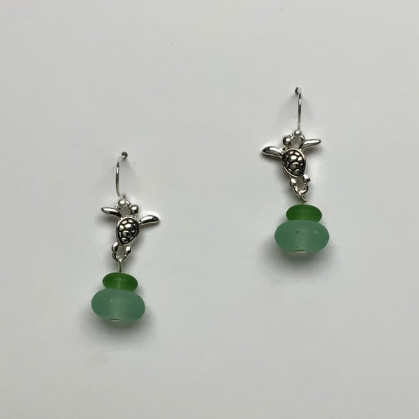 Turtle and Sea Glass Look Drop Earring